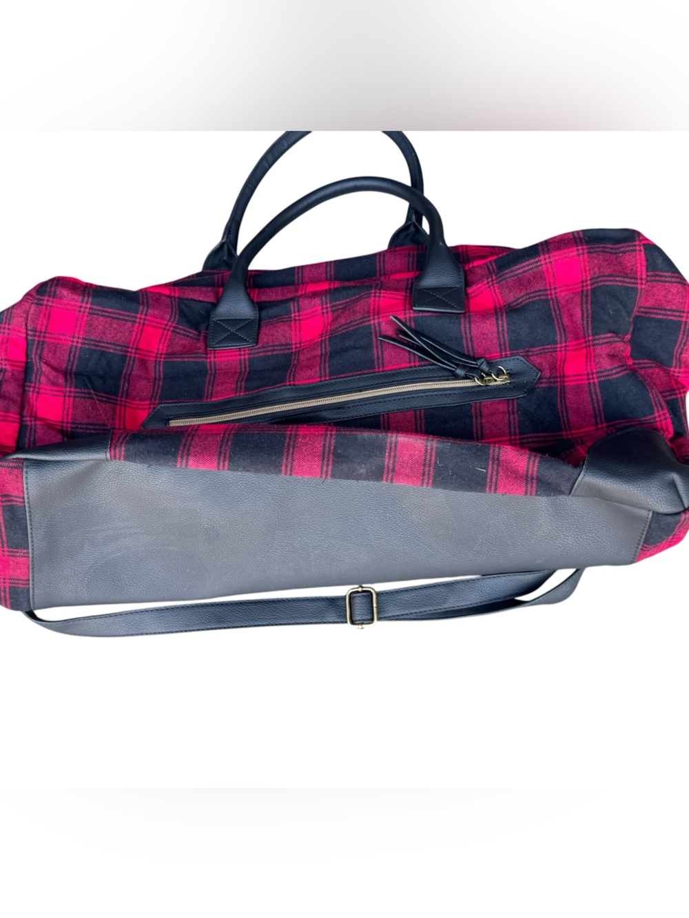 Maurices Red & Black Plaid Tote Weekender Bag with Shoulder Strap MINTY - Picture 7 of 12